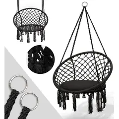GENERICO - Silla Colgante TejiDa De Borlas Unicolor NEGRO Tipo Columpio
