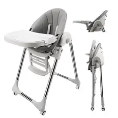 LUBABYCAS - Silla De Comer Plegable Con Ruedas Gris