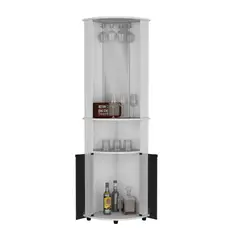 FMFURNITURE - Bar Esquinero 2 Puertas y Portacopas - Blanco 189.9x45x45 cm.