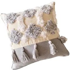 MANDIRHOME - Funda de Cojín Boho Gris Borlas Cuadrada