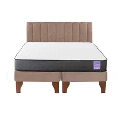 5 SUEÑO - Cama Europea King Respaldo Tubular Madera Beige