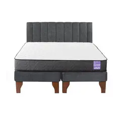 5 SUEÑO - Cama Europea King Respaldo Tubular Madera Gris