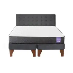 5 SUEÑO - Cama Europea King Respaldo Capitoné Madera Gris