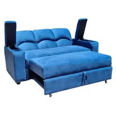 MUEBLERIA LATINA - SOFA CAMA FUNCIONAL 2 PZ DECO FELPA AZUL PETROLEO CON POSAVASO