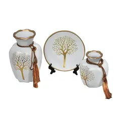 MSA MUEBLES SANTA ANA - Floreros y Plato Decorativo Blanco