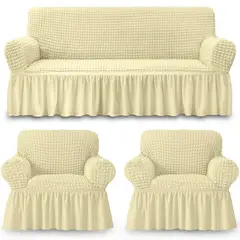 GENERICO - Funda Cubre Sofá Sillón Algodón Turco BEIGE CLARO 3-1-1 Cuerpos