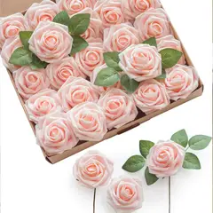 COREJOY - 25 Flores Artificiales Decoración y regalos de Rosa artificial-rosa