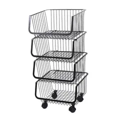 GENERICO - Organizador multiusos con ruedas de 4 canastos negro