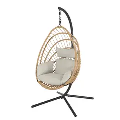 RELAN - Silla Colgante Tulum de Mimbre para Terraza con Base