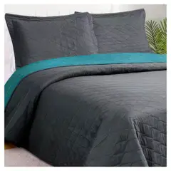 MASEL - Quilt Bicolor 1,5 plazas Gris-Turquesa