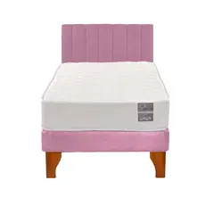 5 SUEÑO - Cama Europea 1 Plaza Luna + Respaldo Tubular Madera Rosado