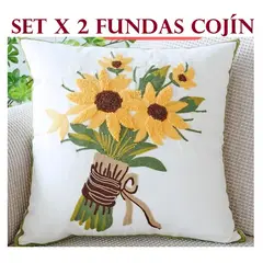 COMPRAPO - Set Pack X 2 Fundas para Cojín Bordado Ramo de Girasoles 45x45 cm