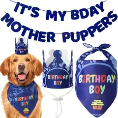 COREJOY - Pack Decoración Cumpleaños para perros azul-S