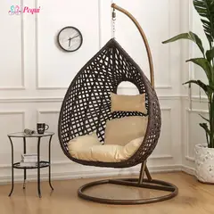 PEQUI - SILLA COLGANTE CAFÉ CON COJIN BEIGE