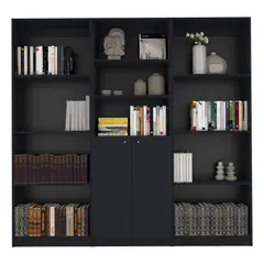 FMFURNITURE - Set 2 Estantes 4 Repisas + Estante 2 Puertas Fm-013N Negro