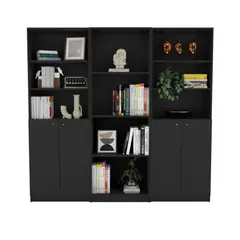 FMFURNITURE - Set 2 Estantes 2 Puertas + Estante 4 Repisas Fm-020N Negro