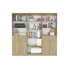 FMFURNITURE - Set 2 Estantes 2 Puertas + Estante 5 Repisas Fm-021C Cafe Claro