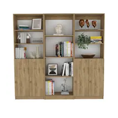 FMFURNITURE - Set 2 Estantes 2 Puertas + Estante 4 Repisas Fm-020C Cafe Claro