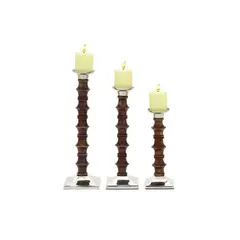 MSA MUEBLES SANTA ANA - SET 3 CANDELABROS MADERA MARRON