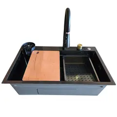MODERN SPACE - Lavaplatos 75x45 Cm Negro Con Accesorio Y Cascada