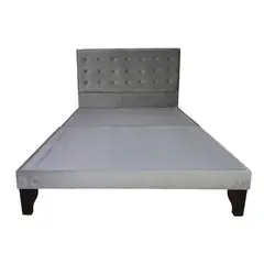 FLOBAL - Cama Europea 2 Plazas Base Dividida + Respaldo Abotonada gris
