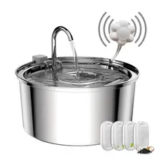 AIKA H2O - Bebedero Gato Inox Llave Silenciosa Sensor 4 Filtros