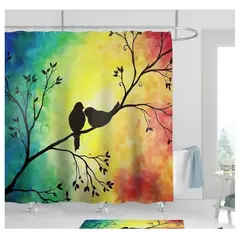 COMPRAPO - Cortina Baño Impermeable Aves nocturnas + 12 Ganchos de regalo