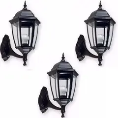 GENERICO - Pack de 3 Faroles Aplique De Pared Estilo Clasico Exterior Negro 30cm