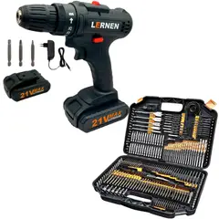 LERNEN - Pack Taladro Destornillador Inalámbrico 21v + Set 246 Brocas