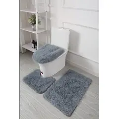 GENERICO - JUEGO DE BAÑO PELUDITOS DE COLOR GRIS 3 PIEZAS
