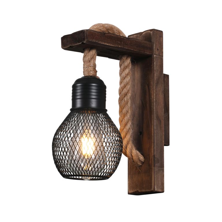 Apliqué Madera Pantalla de Rejilla E-27 Ampolleta Cálida