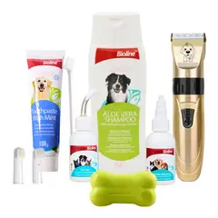 GENERICO - Kit Cuidado Limpieza Mascota Perro Shampoo Maquina Jabón