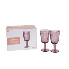 HOMEWELL - Set 6 Copas Vidrio Rosado 300Ml
