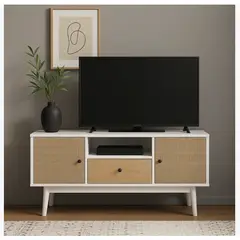 HOMER DESIGN - Rack Tv 140x40x48cm 1 Tiras 2 Puerta Melamina Tejido Eeuu