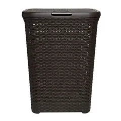 REYPLAST - Cesto Canasto Para Ropa Rattan 60 Litros Con Tapa - Marrón