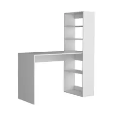 FMFURNITURE - Escritorio - Café Claro y Blanco 144x120x53 cm
