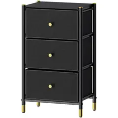 CARRY ALL - Velador Cajonera 3 Cajones Metal Madera Eco Cuero