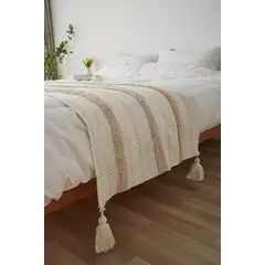 ANGELES DEL HOGAR - Pieceras Bordadas con Pompones + 2 Fundas De Cojin 2 plazas/King