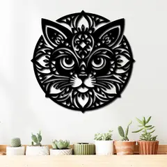 ELAB PROPIA - Cuadro Decorativo Gato Mandala 40cm - Madera Fun Republic