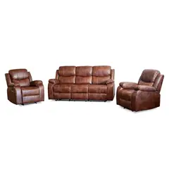 SWEET HOGAR - Living Sofá 3 Cuerpos Reclinable Color Cafe moro + 2 Bergers