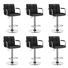 GLOBAL LATIN GROUP - Pack 6 Piso Bar con Respaldo Cuadrado y Posa Brazos - Negro