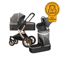 BABYMINE - Coche Cuna Todo en Uno Simple Life Gris Dorado