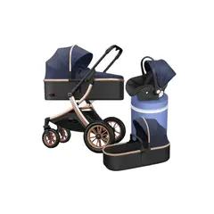 BABYMINE - Coche Cuna Todo en Uno Simple Life Azul Dorado