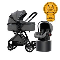 BABYMINE - Coche Cuna Multiposición con Silla Nido Divine Gris