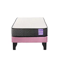 5 SUEÑO - Cama Europea 1 Plaza Aura Base + Colchón Negro Rosado…