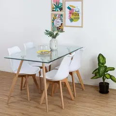 GENERICO - COMEDOR 120X80 DE VIDRIO + 4 SILLAS TULIP BLANCAS