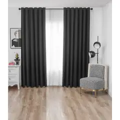 DIANA - Cortina negra 100% black out ENGOMADA con argolla 2 paños 140X220 CM