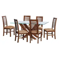 LATAM HOME - Juego de Comedor Alicante 6 Sillas, Vidrio Templado, Madera