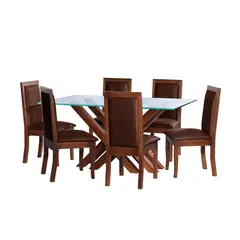 LATAM HOME - JUEGO DE COMEDOR MERIDA 6 SILLAS GIRONA CUERO KENTUCKY CAFE MORO