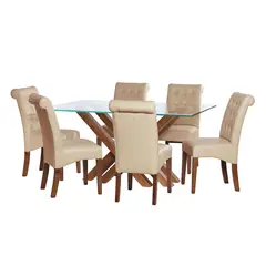 LATAM HOME - JUEGO DE COMEDOR MERIDA 6 SILLAS OVIEDO PU BEIGE